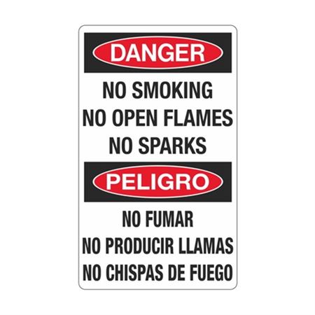 Danger No Smoking No Open Flames No Sparks/Bilingual 12" x 20" Sign